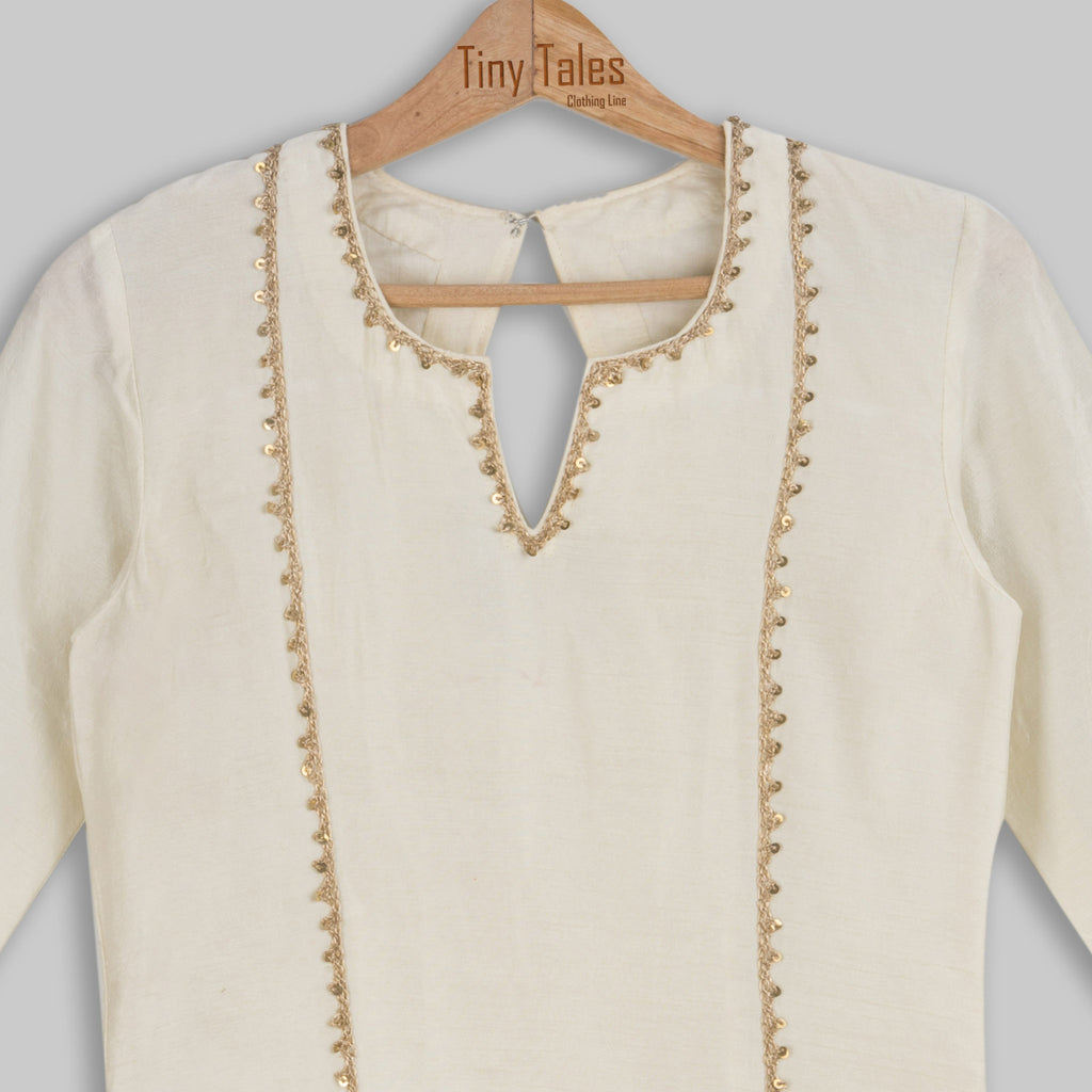Off White Kurta with Multicolour Sharara - Medium