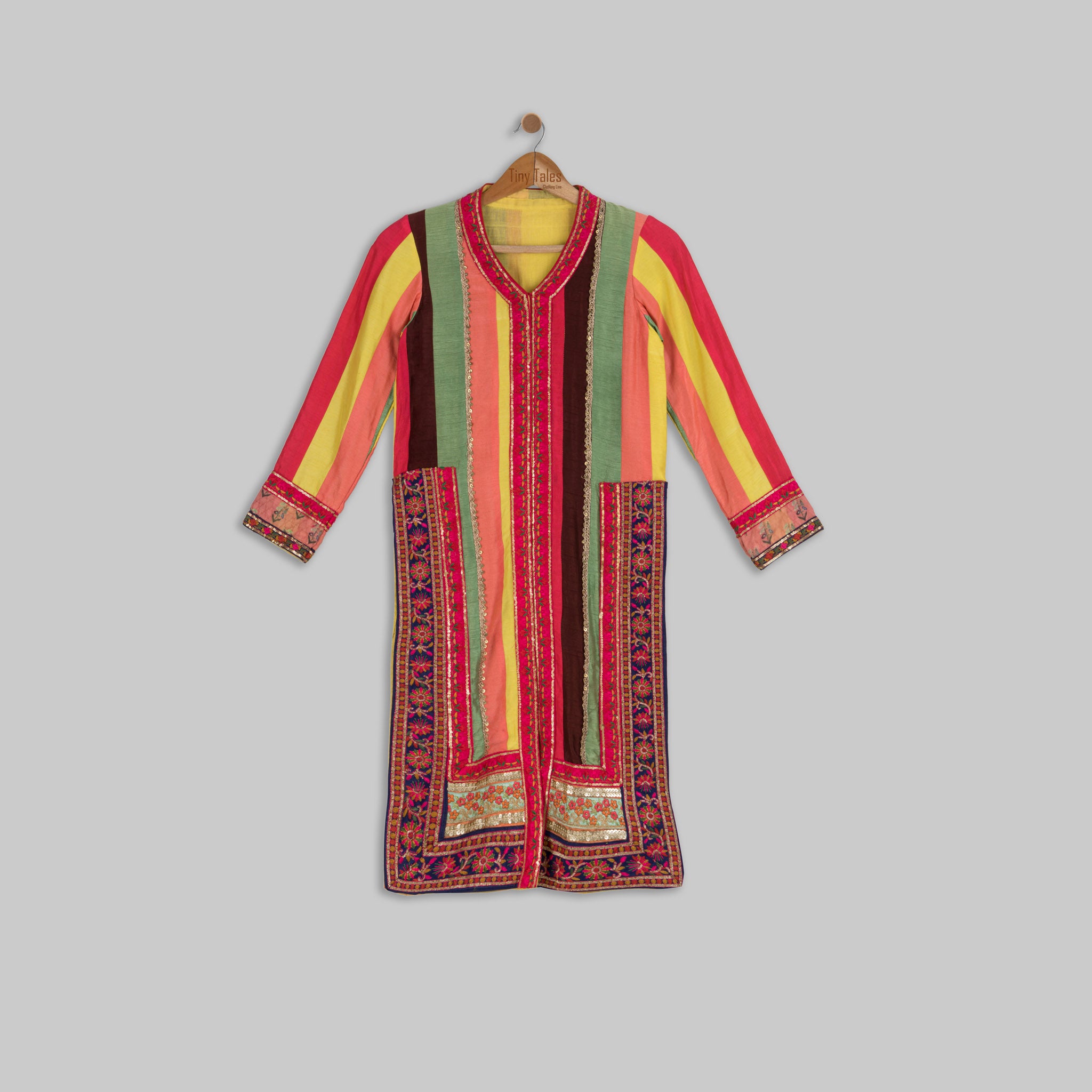 Multicolor Panel Kurta with Yellow Sharara Set - 10 Yrs