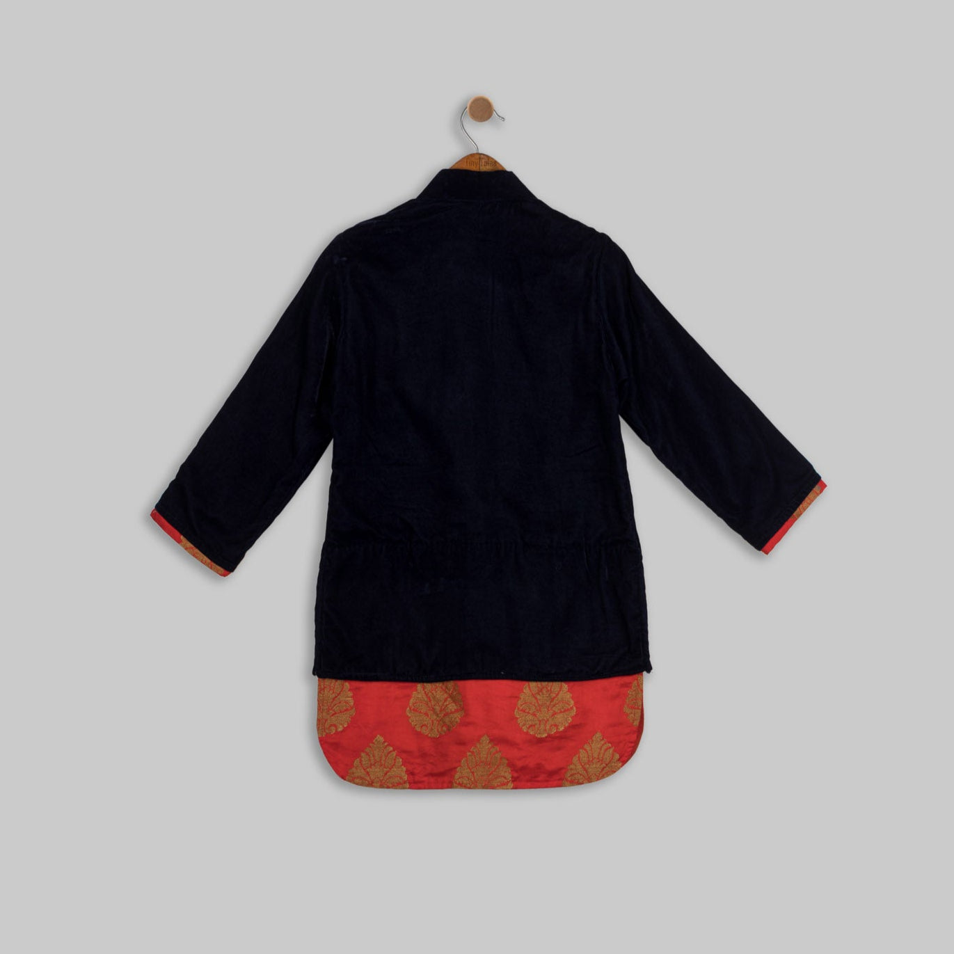 Black Velvet Kurta with Brocade Panel and Pants Set