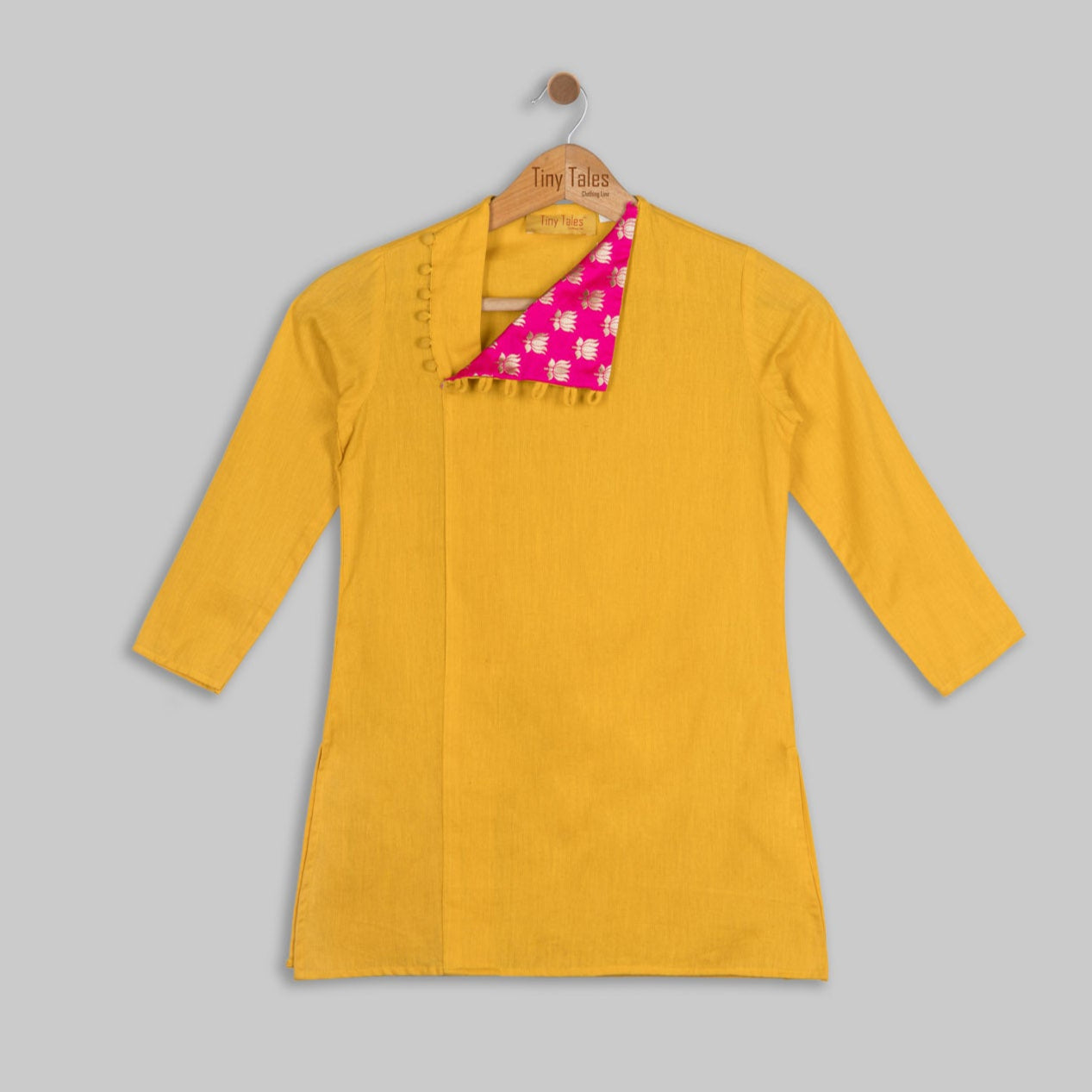 Mustard Kurta with Pink Brocade Patch and Pants