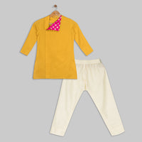 Mustard Kurta with Pink Brocade Patch and Pants
