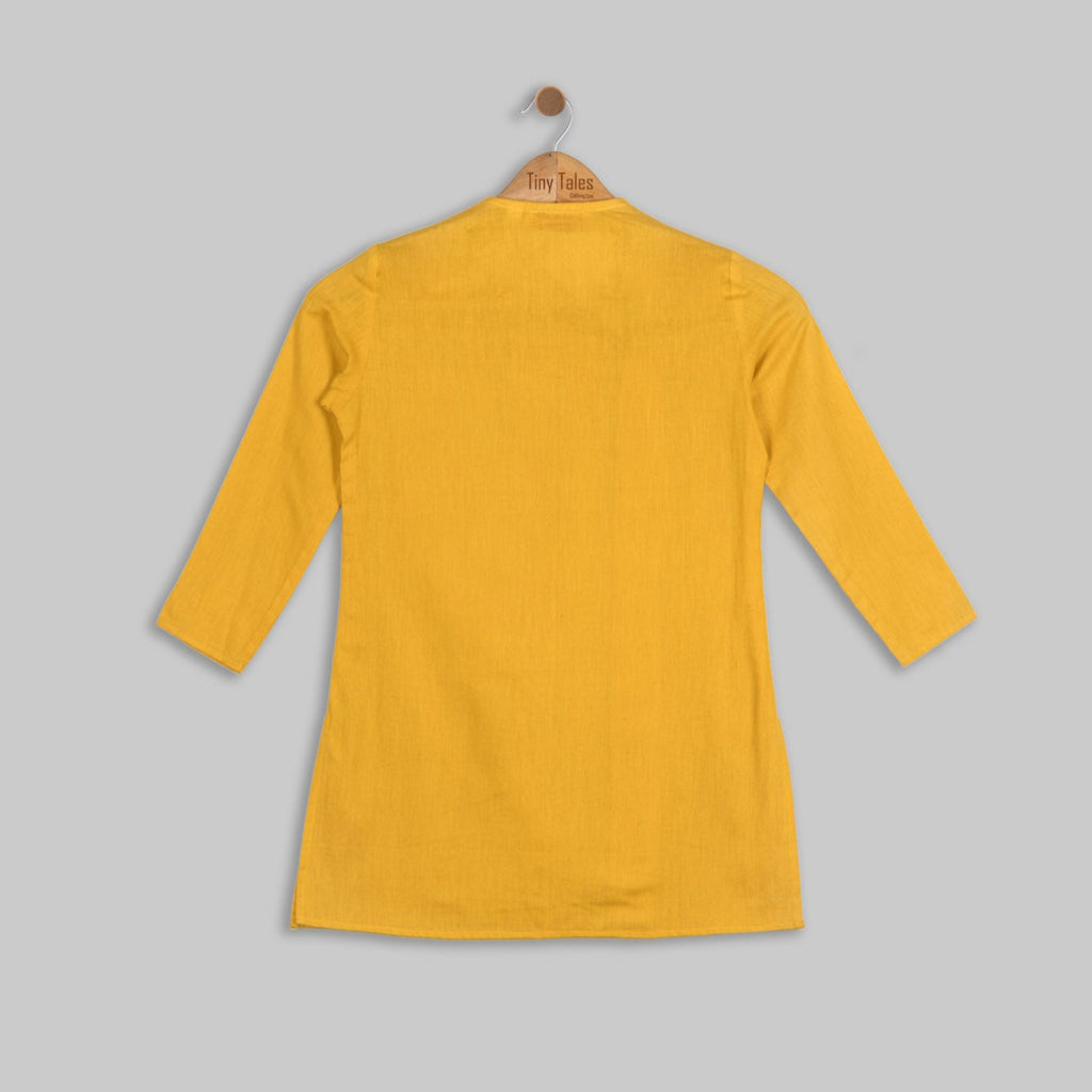 Mustard Kurta with Pink Brocade Patch and Pants