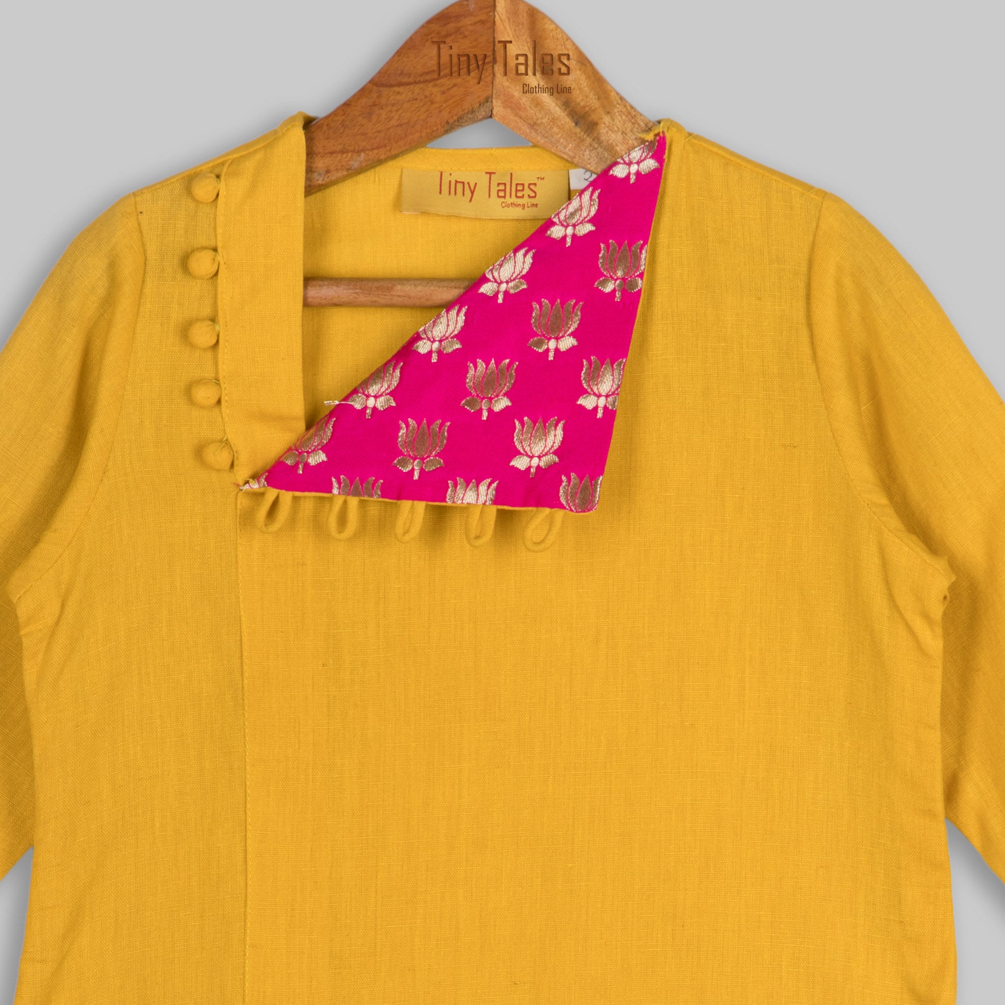 Mustard Kurta with Pink Brocade Patch and Pants