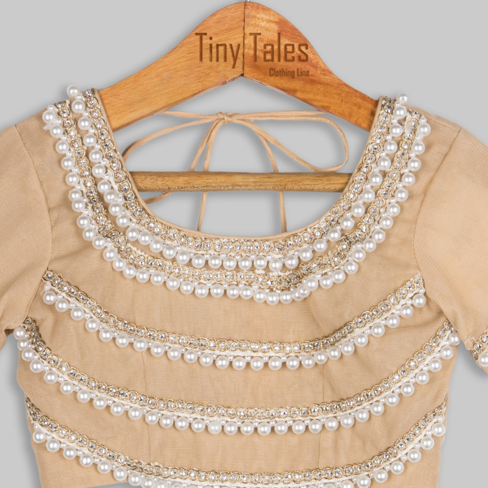 Beige Embroidered Blouse with Organza Skirt