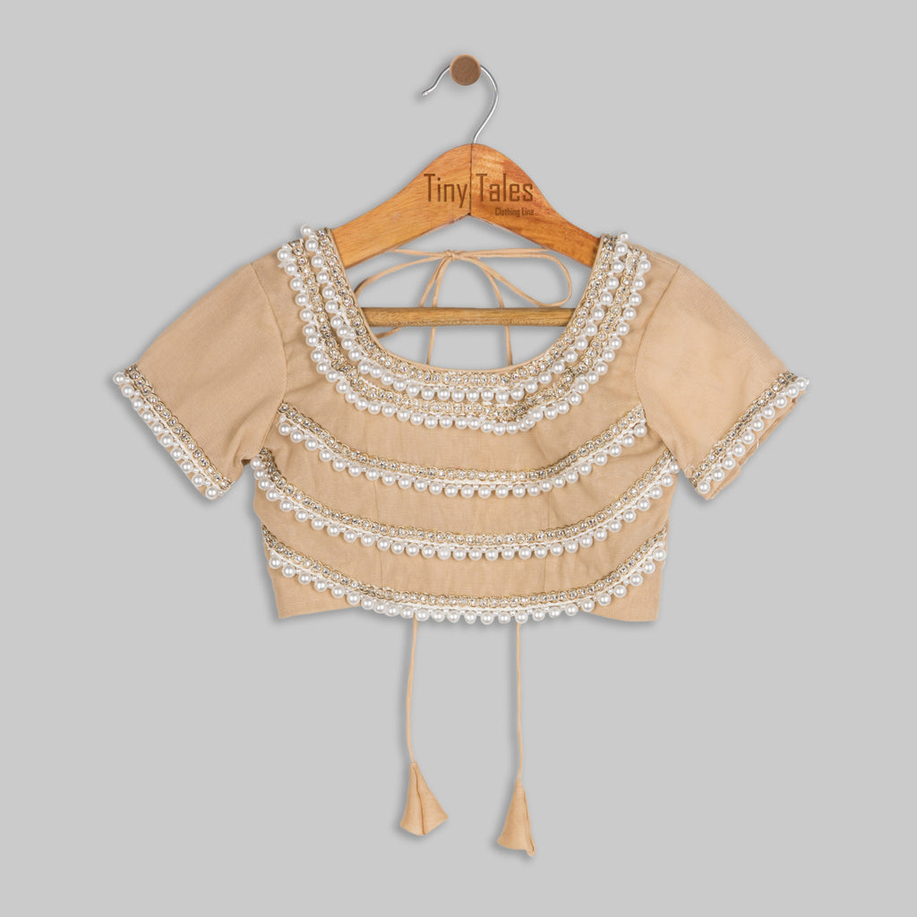 Beige Embroidered Blouse with Organza Skirt