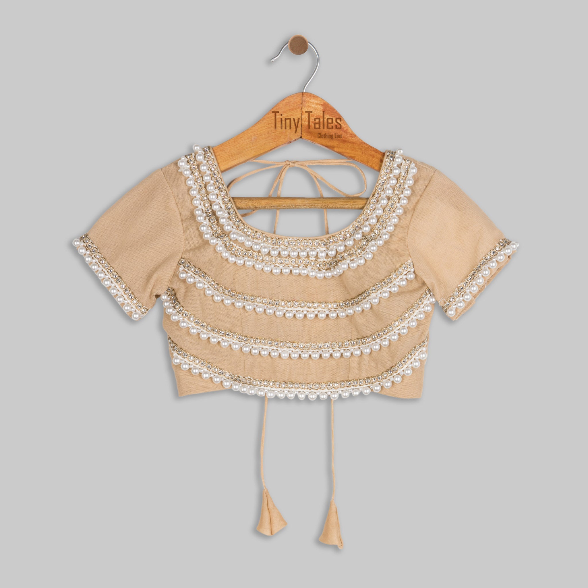 Beige Embroidered Blouse with Organza Skirt