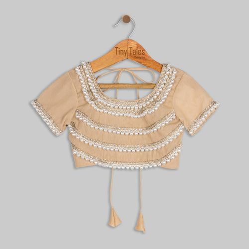 Beige Embroidered Blouse with Organza Skirt