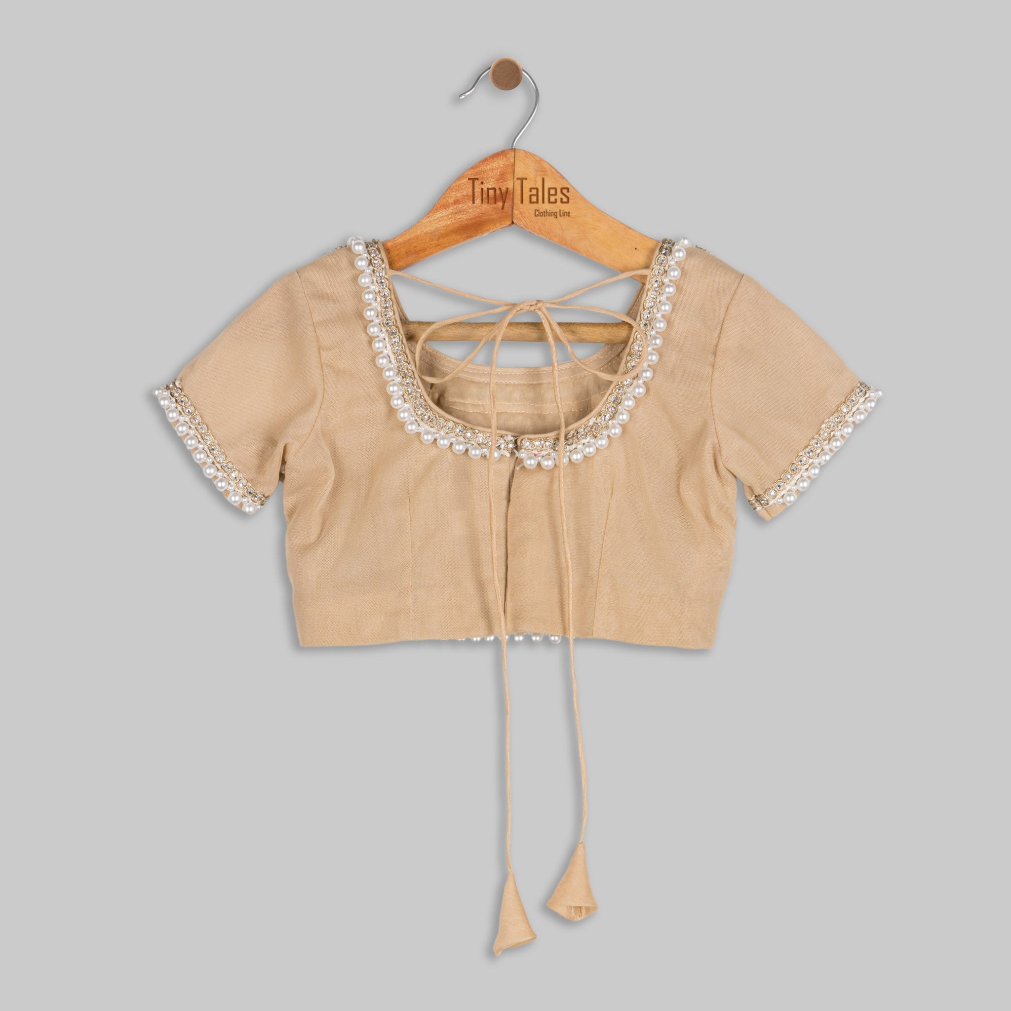 Beige Embroidered Blouse with Organza Skirt