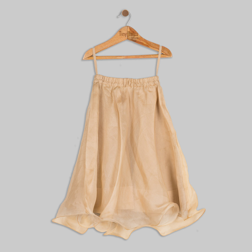 Beige Embroidered Blouse with Organza Skirt