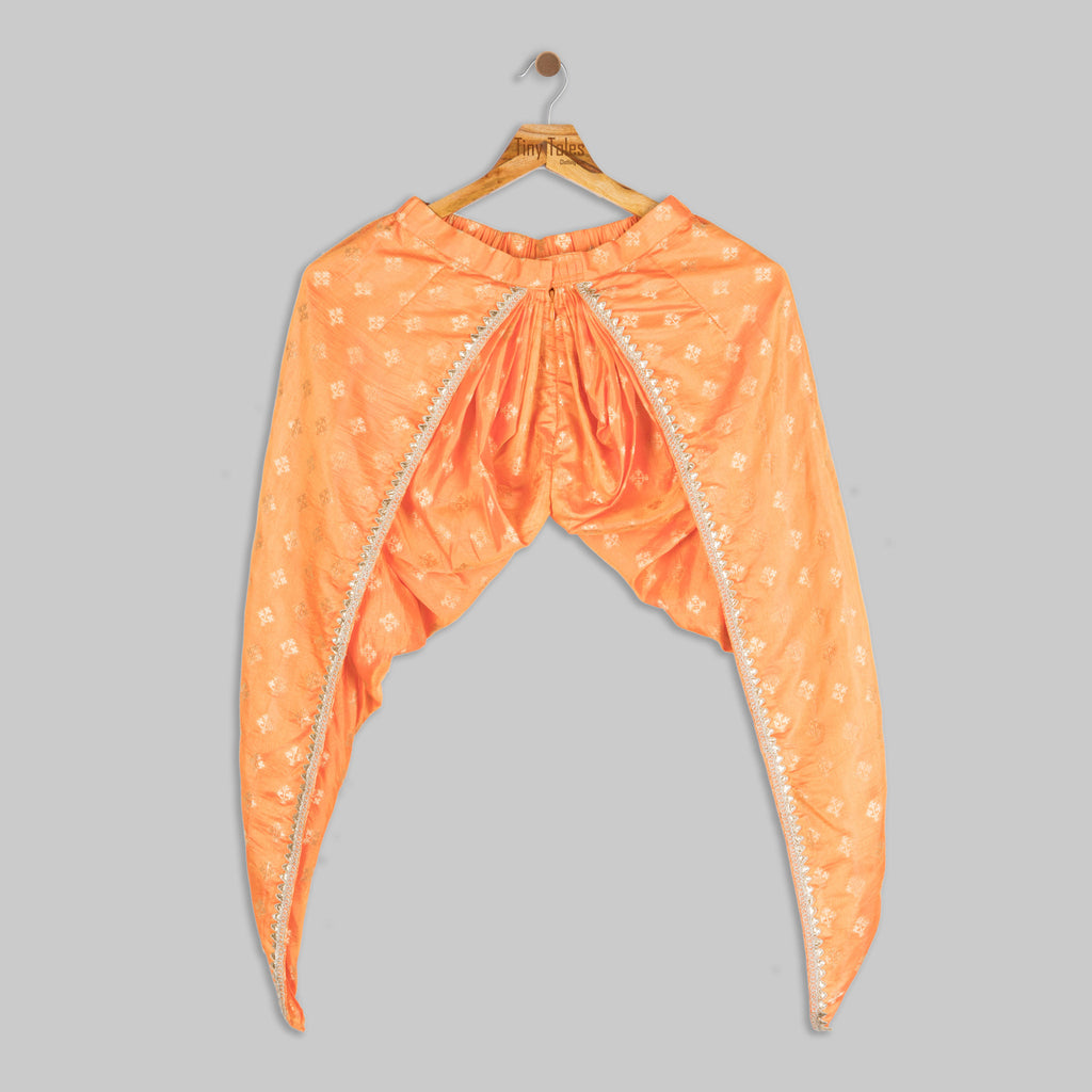 Ivory Peplum with Orange Silk Dhoti - 2-6 Yrs