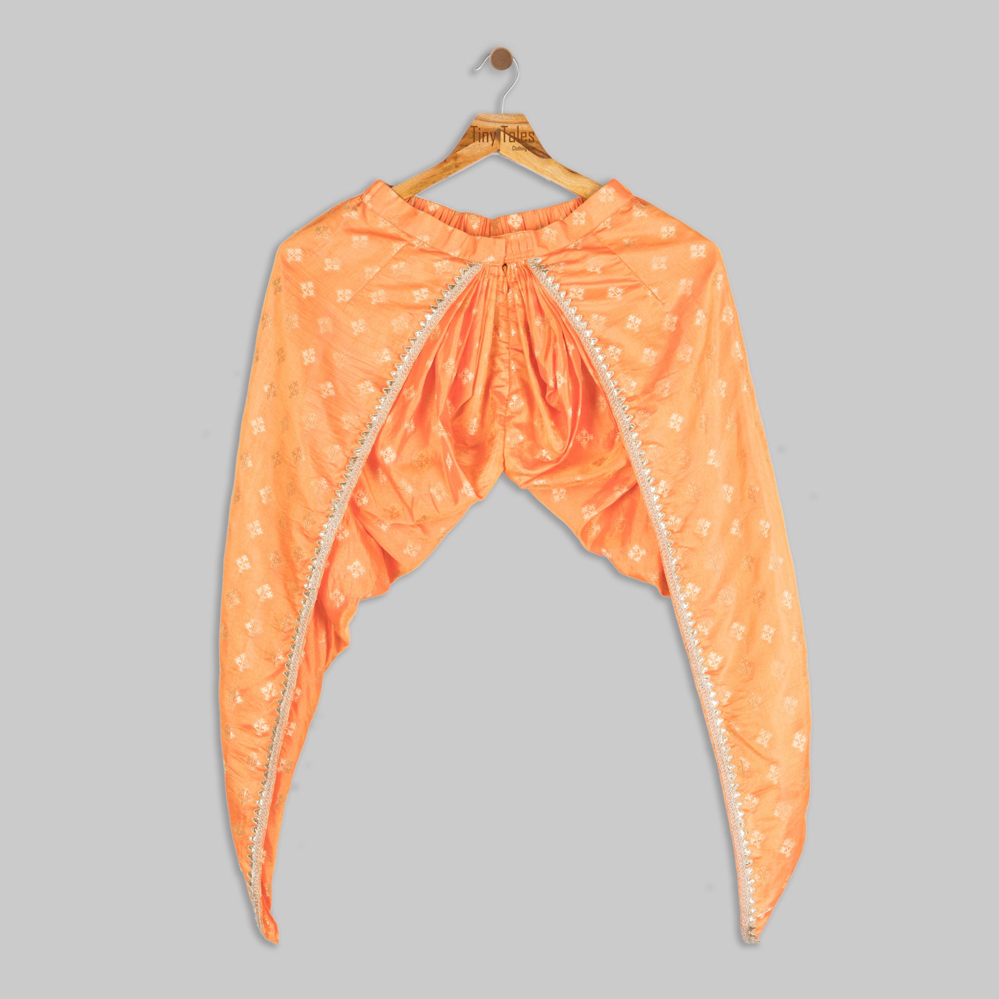 Ivory Peplum with Orange Silk Dhoti - 2-6 Yrs