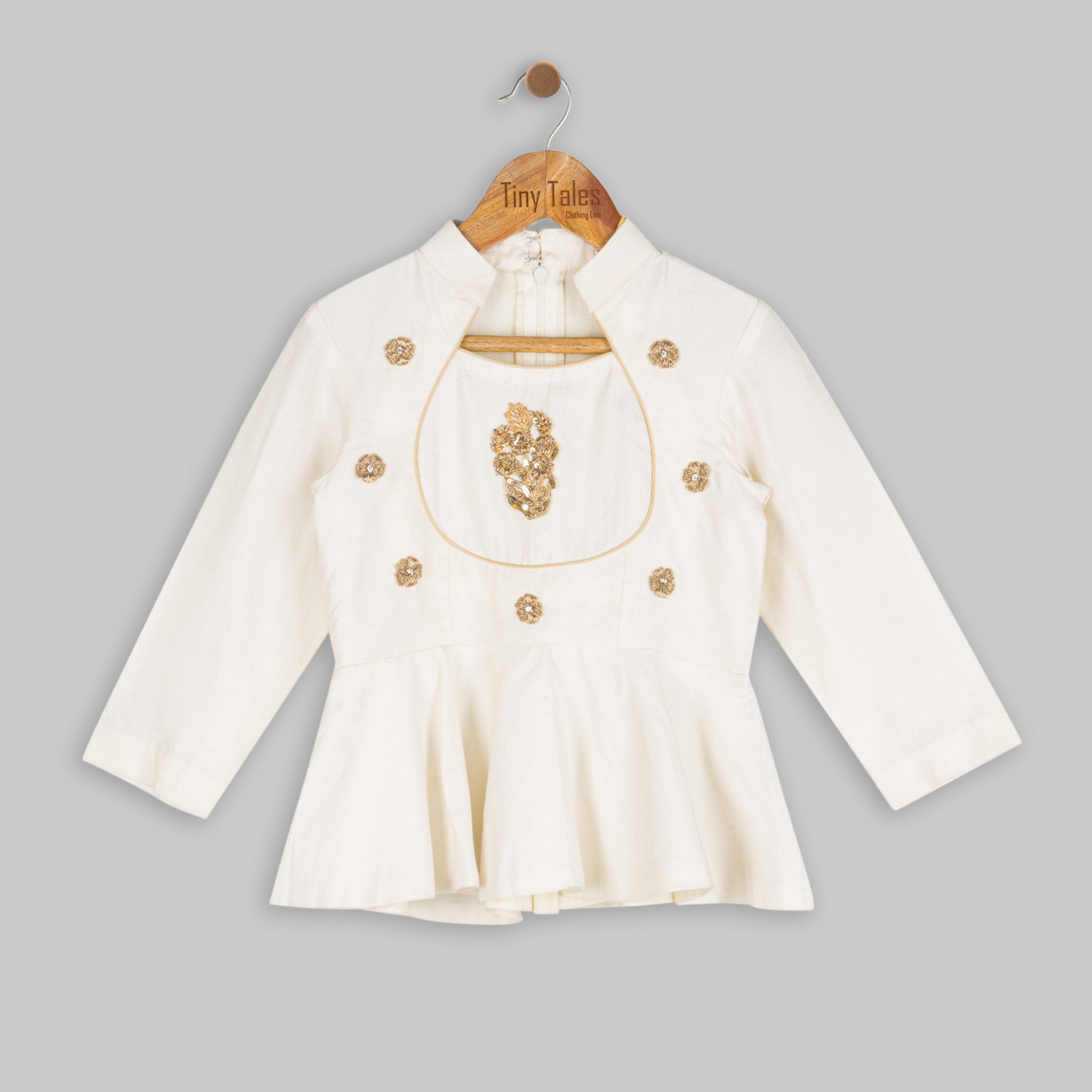 Ivory Peplum with Orange Silk Dhoti - 2-6 Yrs