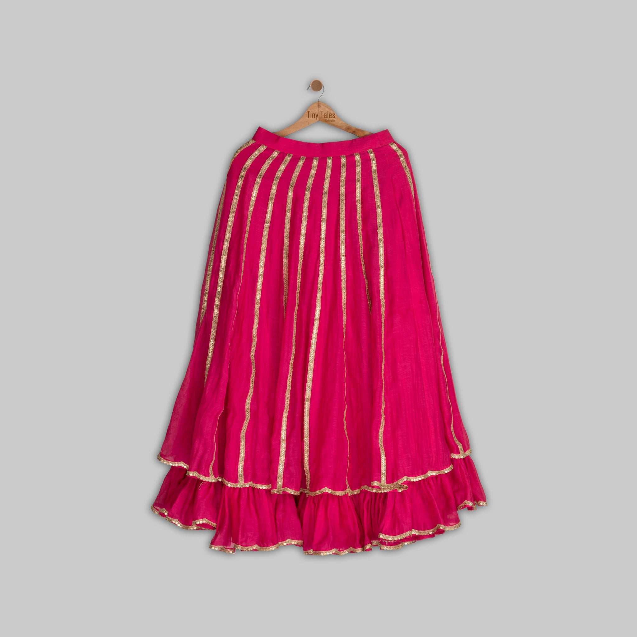 Pink Printed Blouse with Layered Skirt
