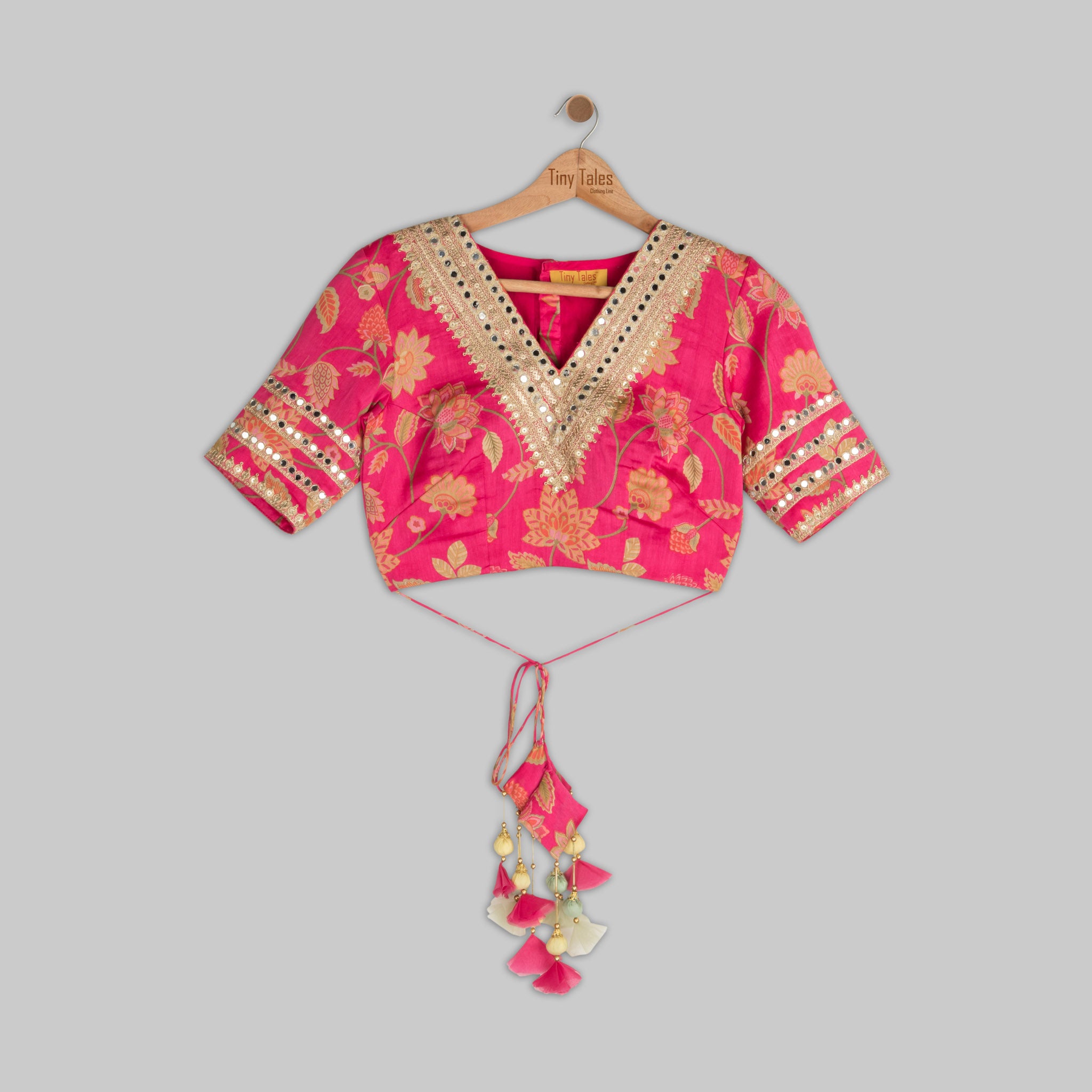 Pink Printed Blouse with Layered Skirt