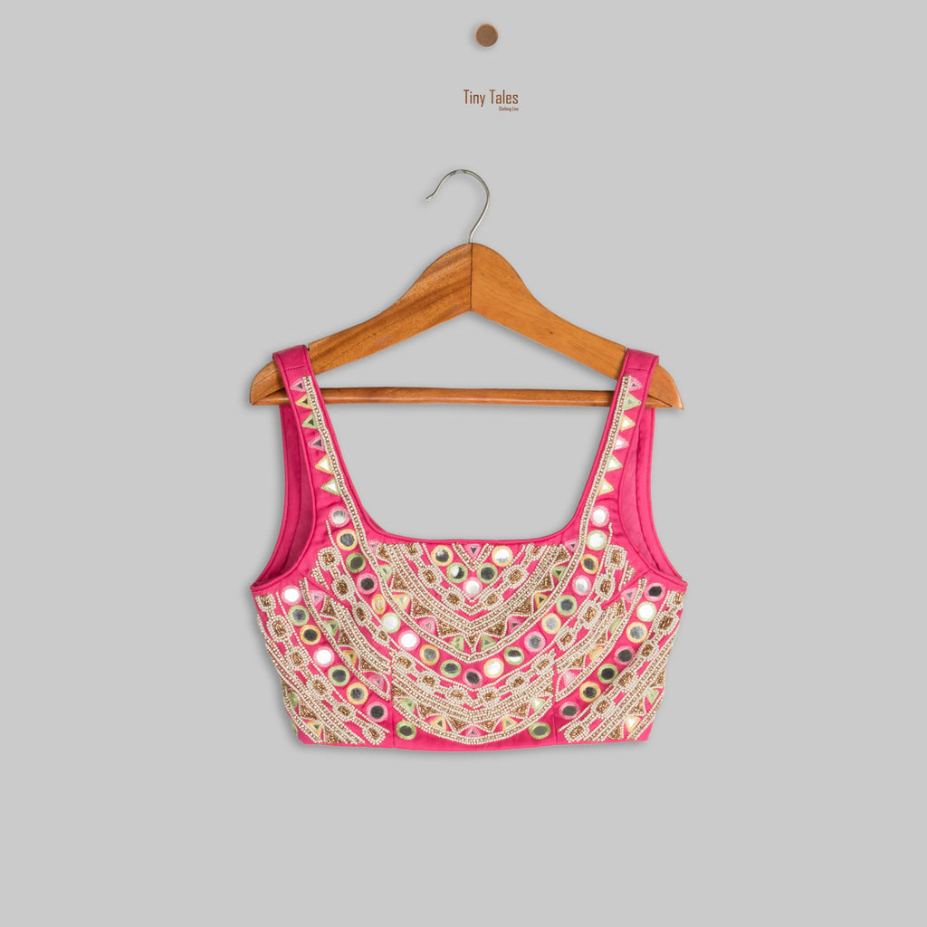 Pink Mirror Work Blouse with Kali Pants and Cape