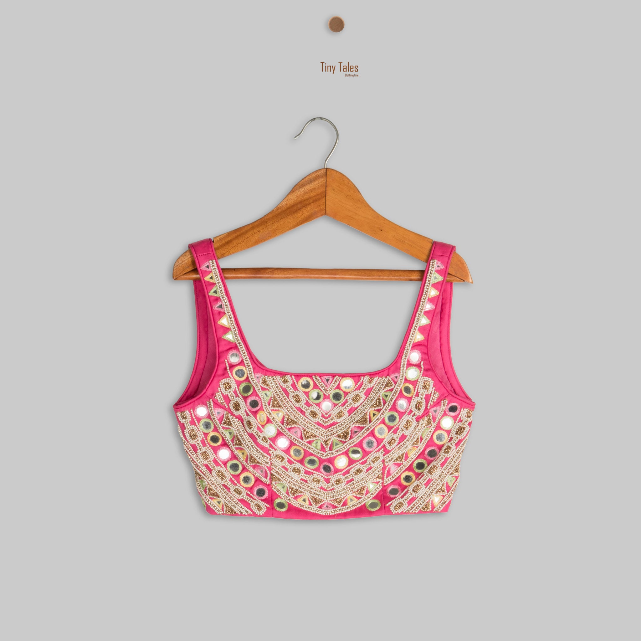 Pink Mirror Work Blouse with Kali Pants and Cape