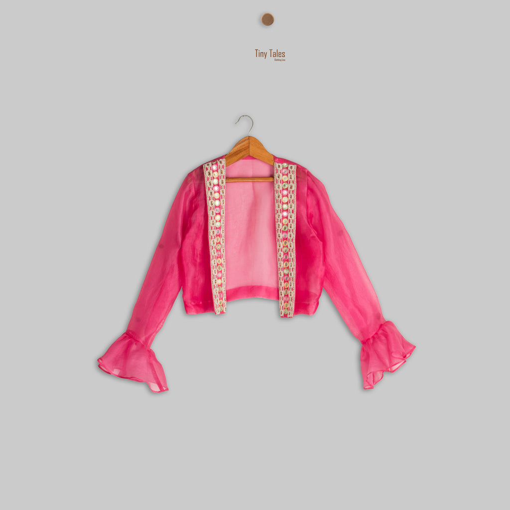 Pink Mirror Work Blouse with Kali Pants and Cape