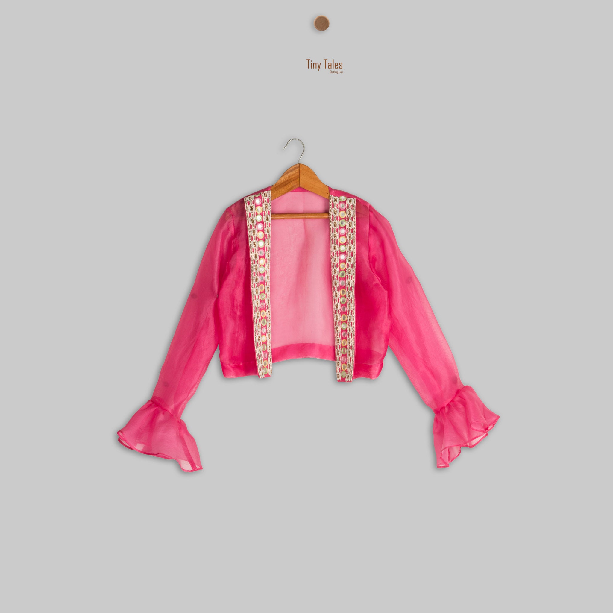 Pink Mirror Work Blouse with Kali Pants and Cape