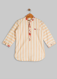 Off White Stripes Kurta with Printed Dhoti