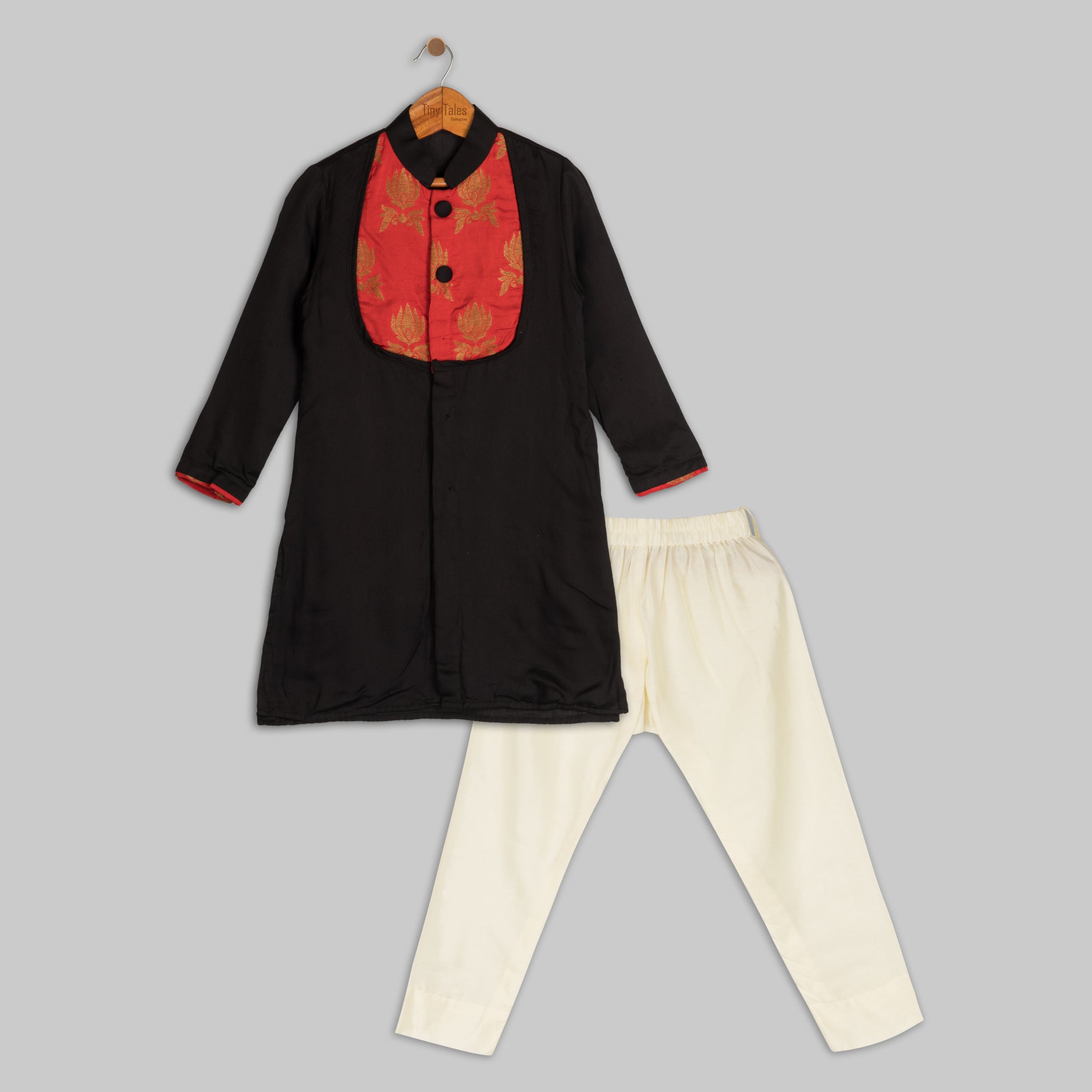 Black Kurta With Brocade Patch Set