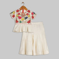 Off White Applique Peplum with Kali Pants