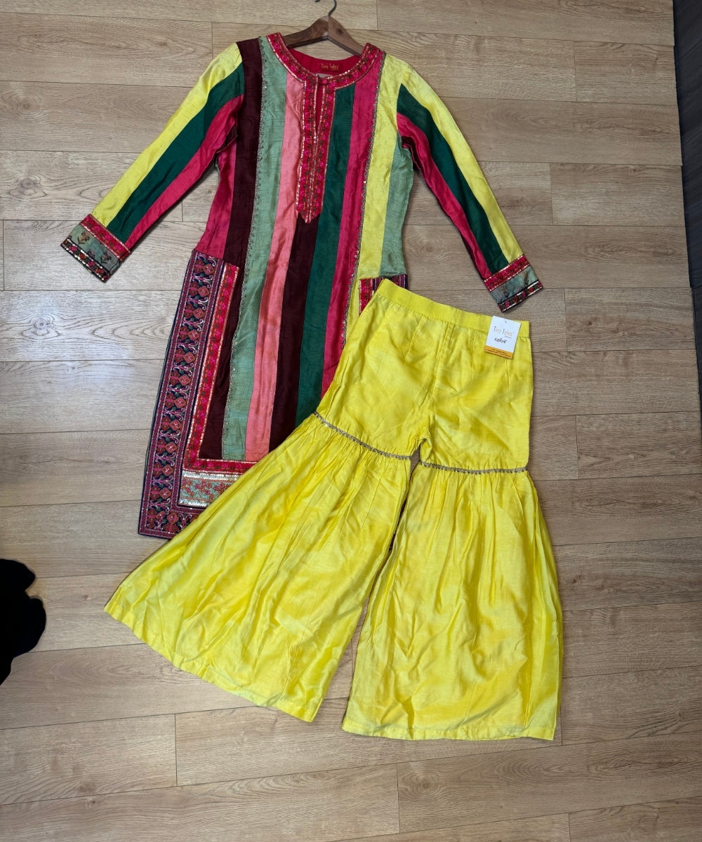 Multicolor Panel Kurta with Yellow Sharara Set