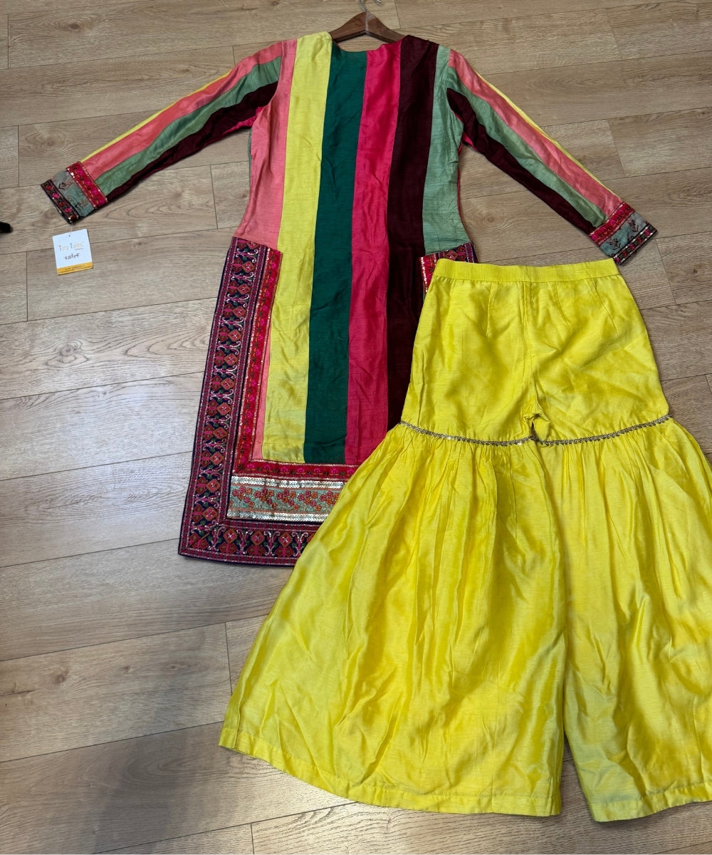 Multicolor Panel Kurta with Yellow Sharara Set