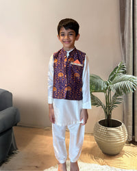 Purple Waistcoat with Kurta Set