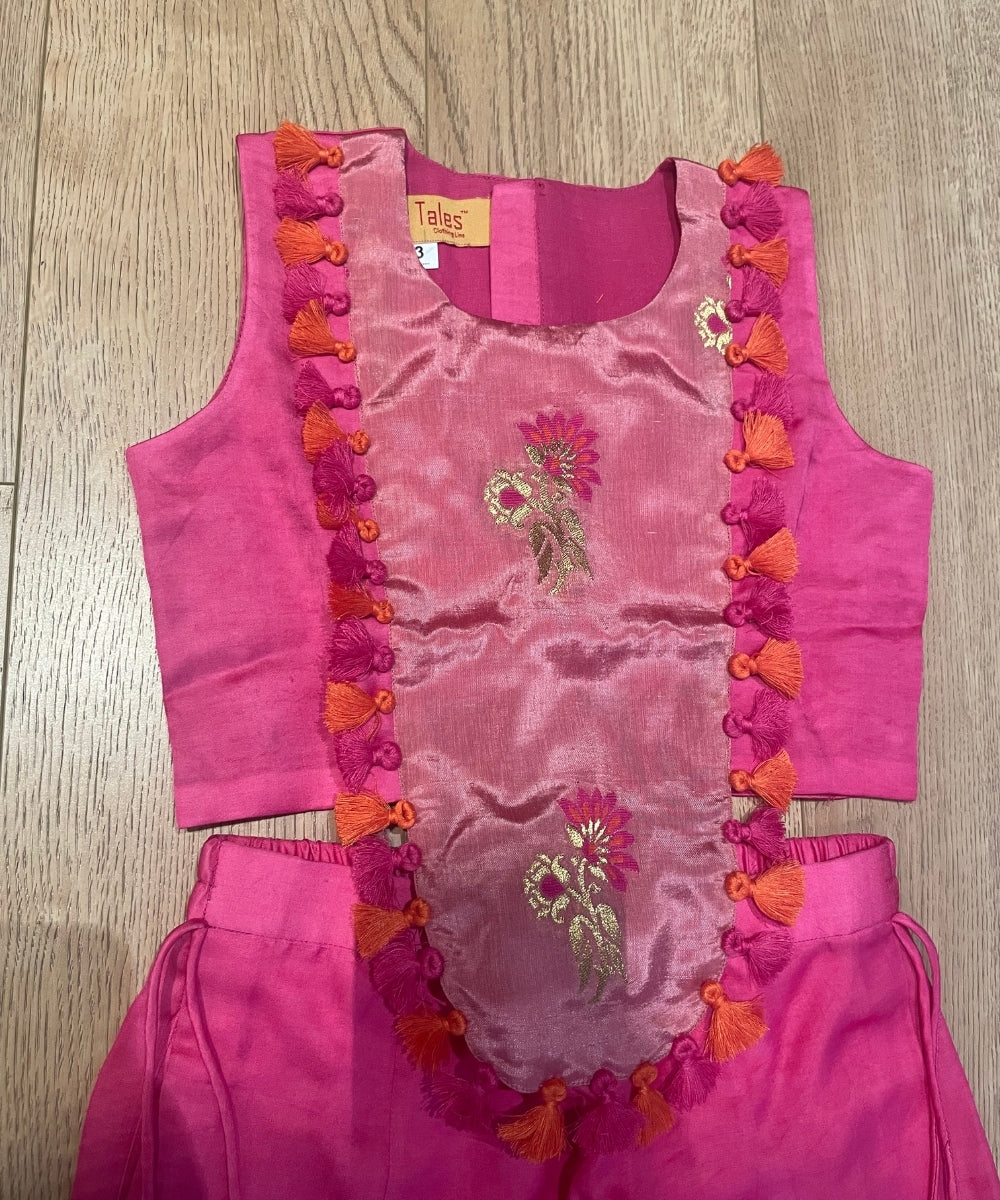 Pink Brocade Corset Style Top with Straight Pants