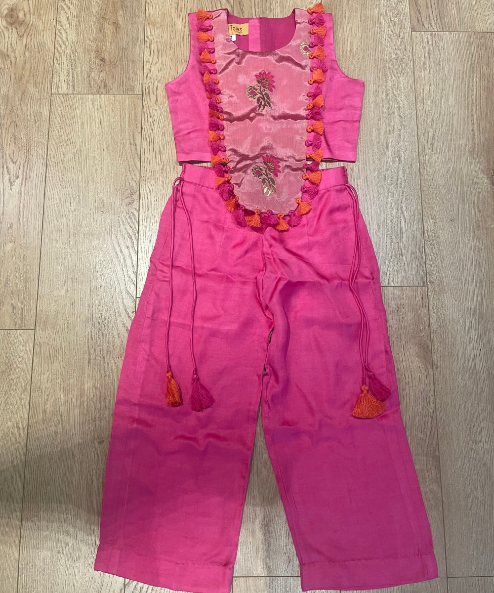 Pink Brocade Corset Style Top with Straight Pants