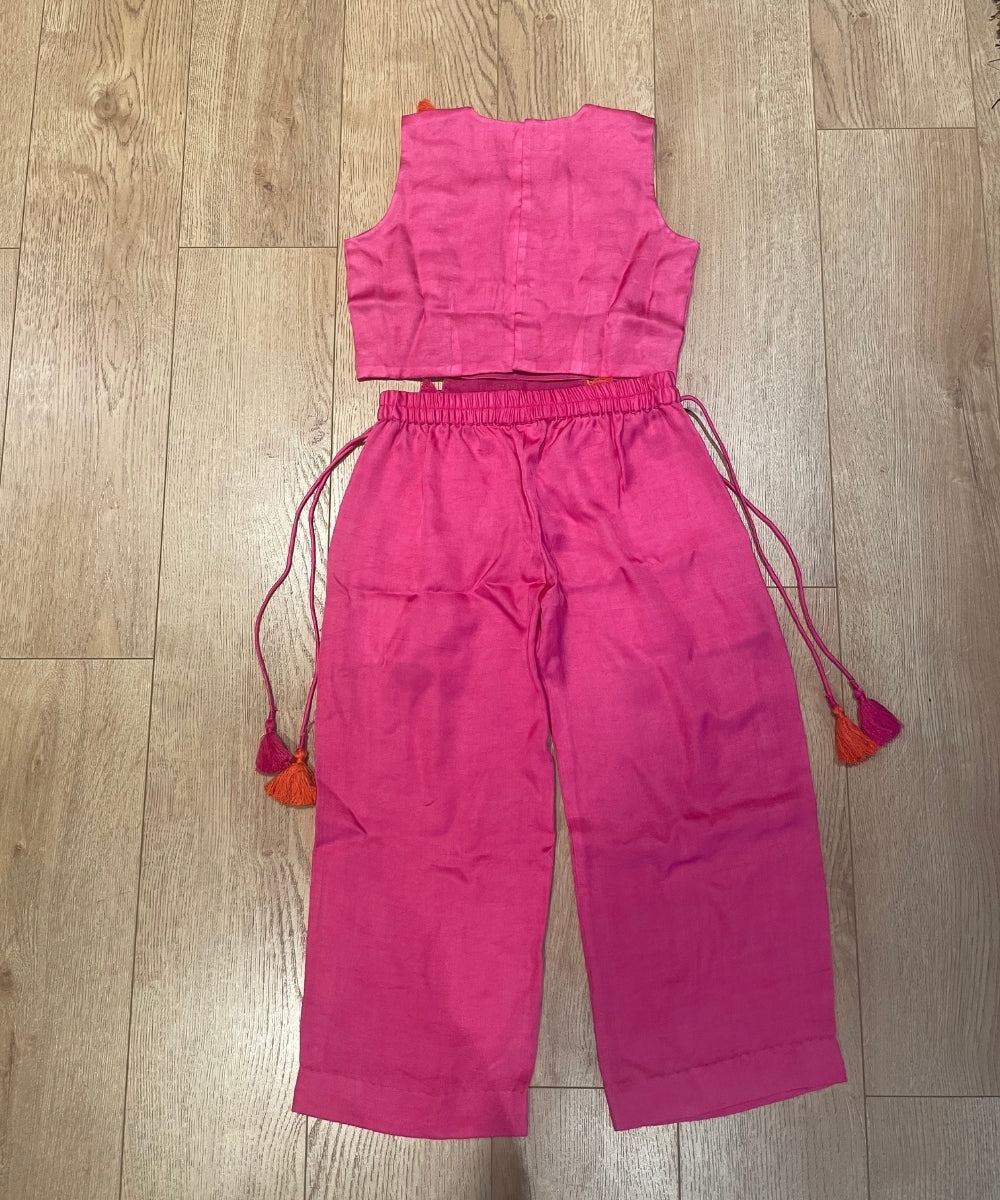 Pink Brocade Corset Style Top with Straight Pants