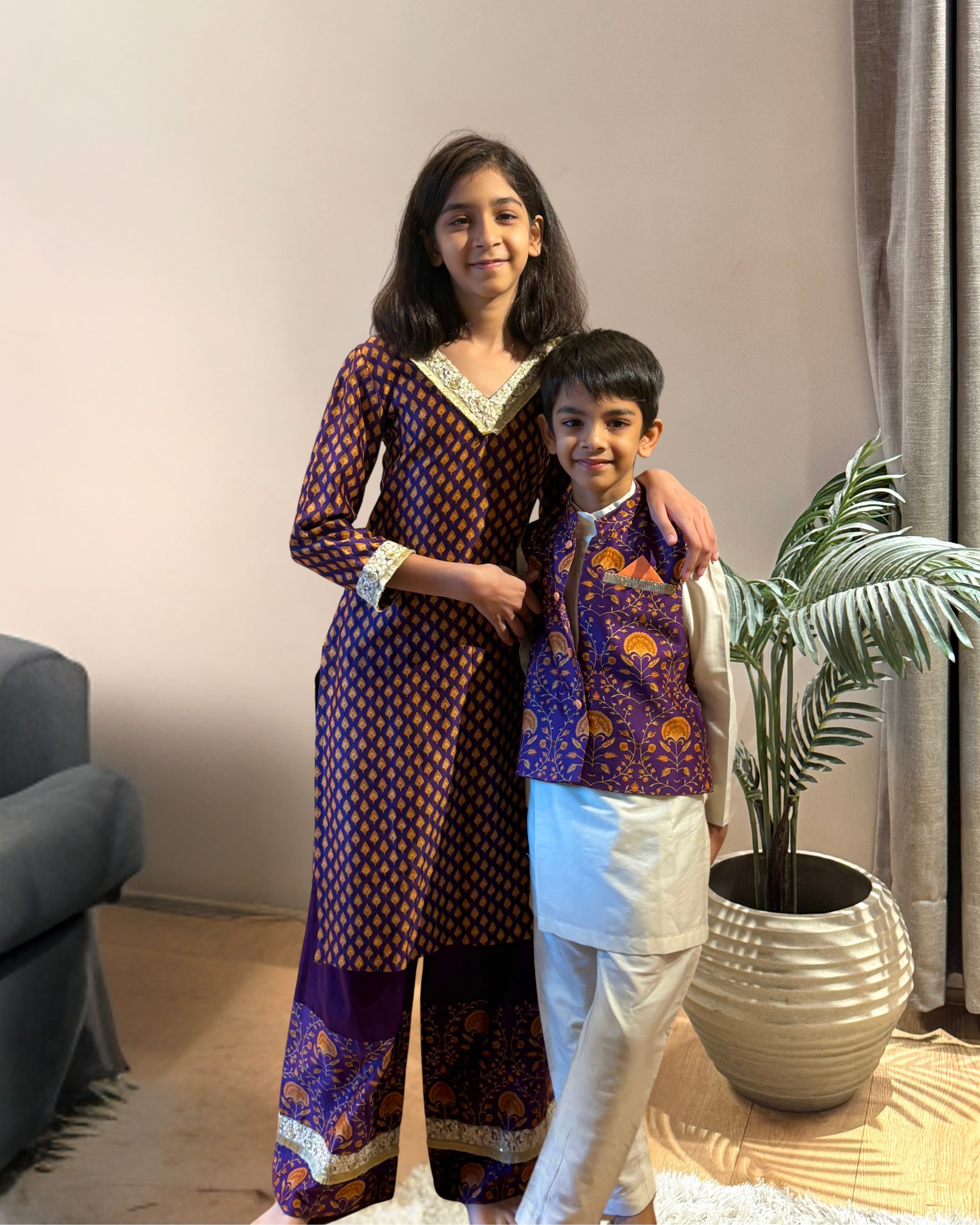 Purple Waistcoat with Kurta Set