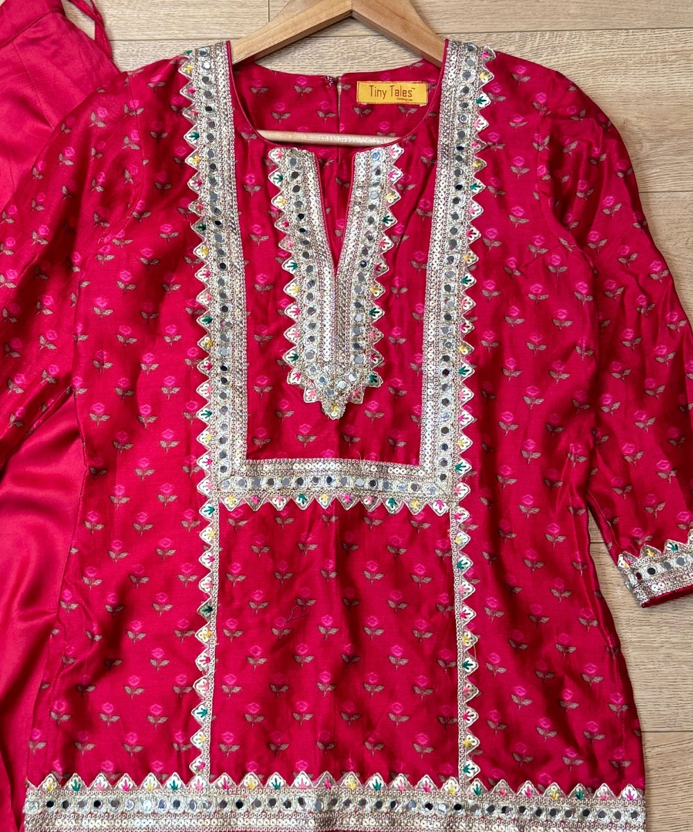 Red Printed Kurta With Pants Set