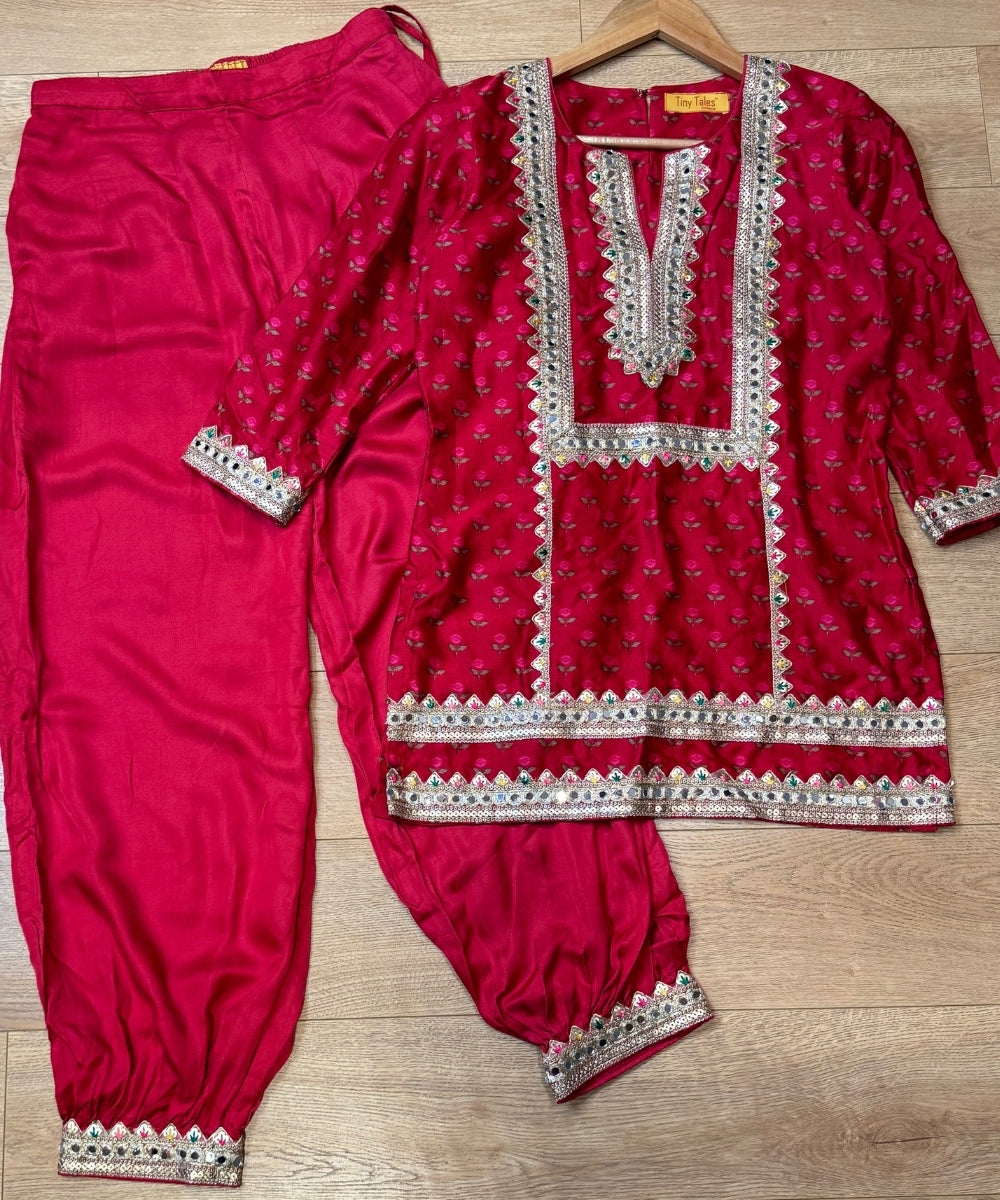 Red Printed Kurta With Pants Set