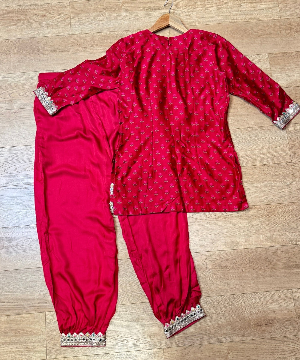 Red Printed Kurta With Pants Set