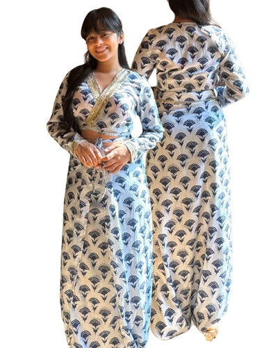 Indigo Wrap Top with Dhoti Set