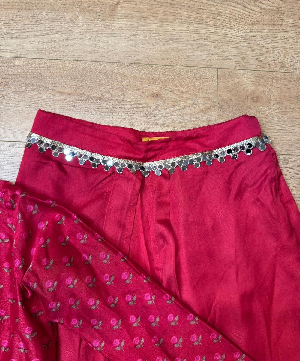 Red Printed Wrap Top with Dhoti Set