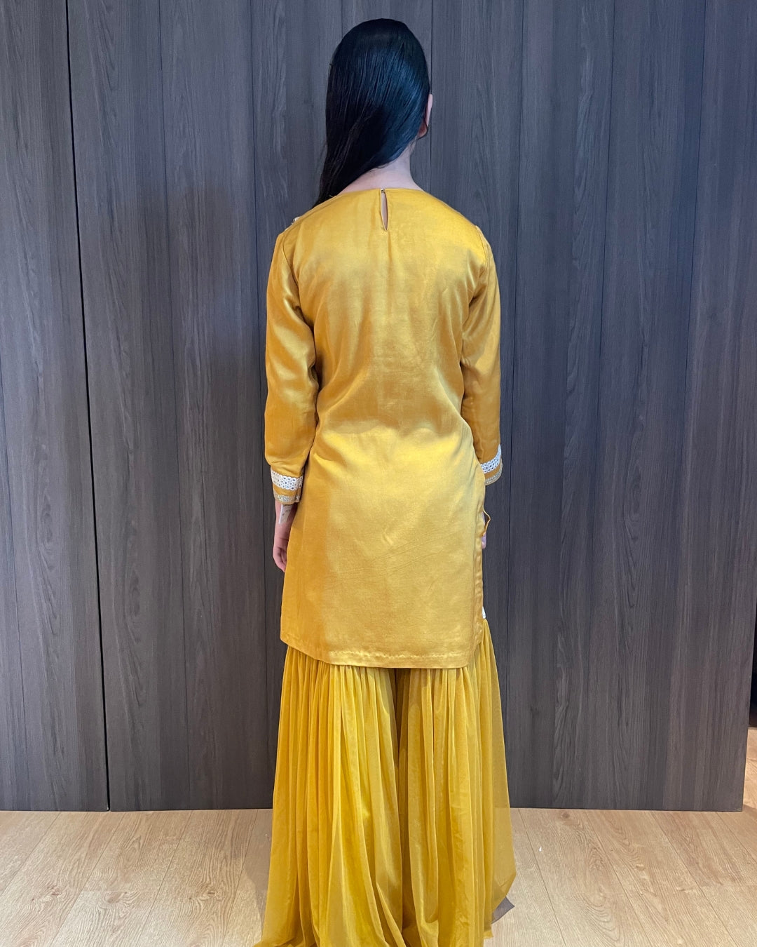 Mustard Shell Work Kurta Set