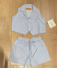 Blue Stripe Waistcoat Shorts Set with White Shirt