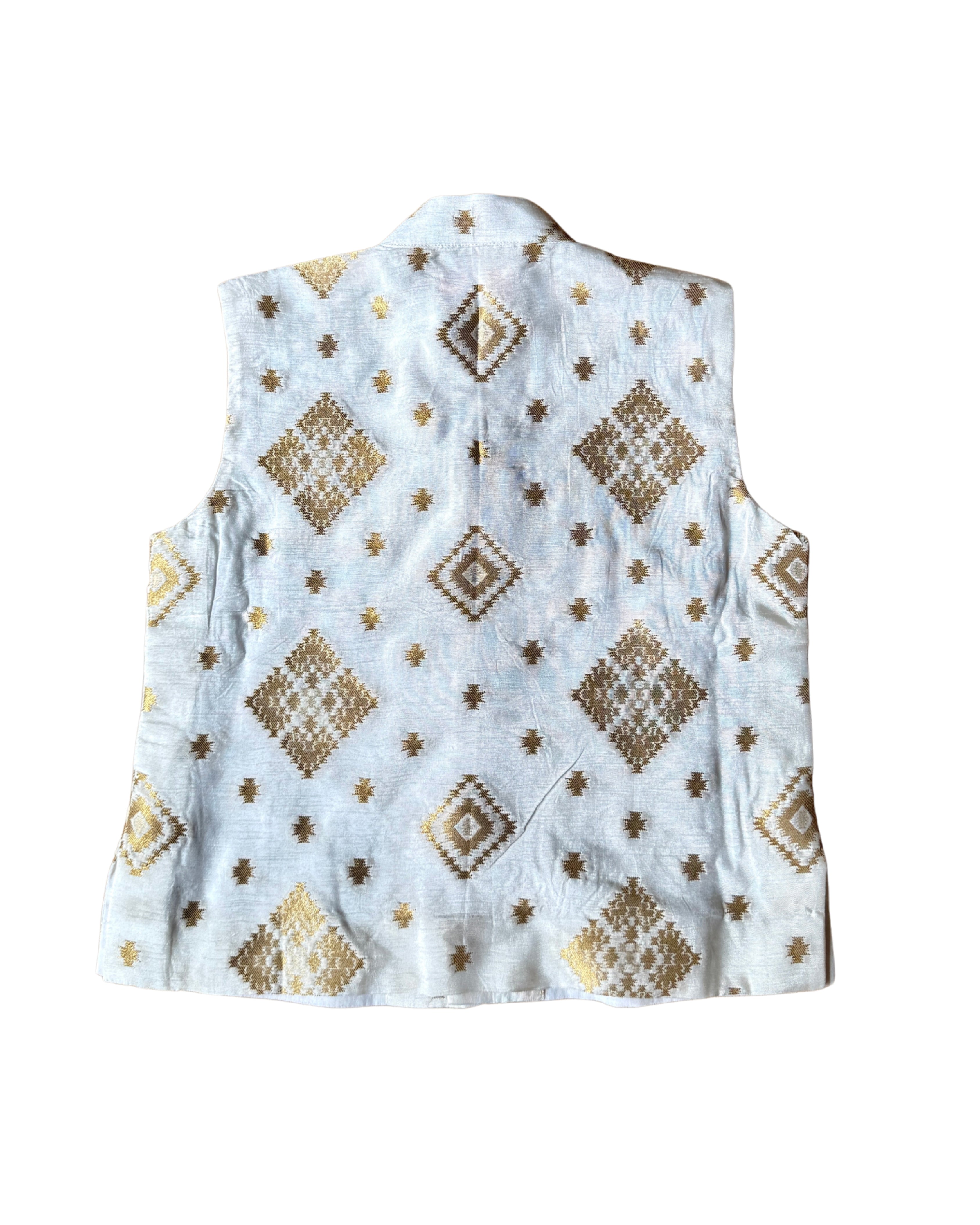White Brocade Jacket with Matka Embroidered Motif with Kurta Set
