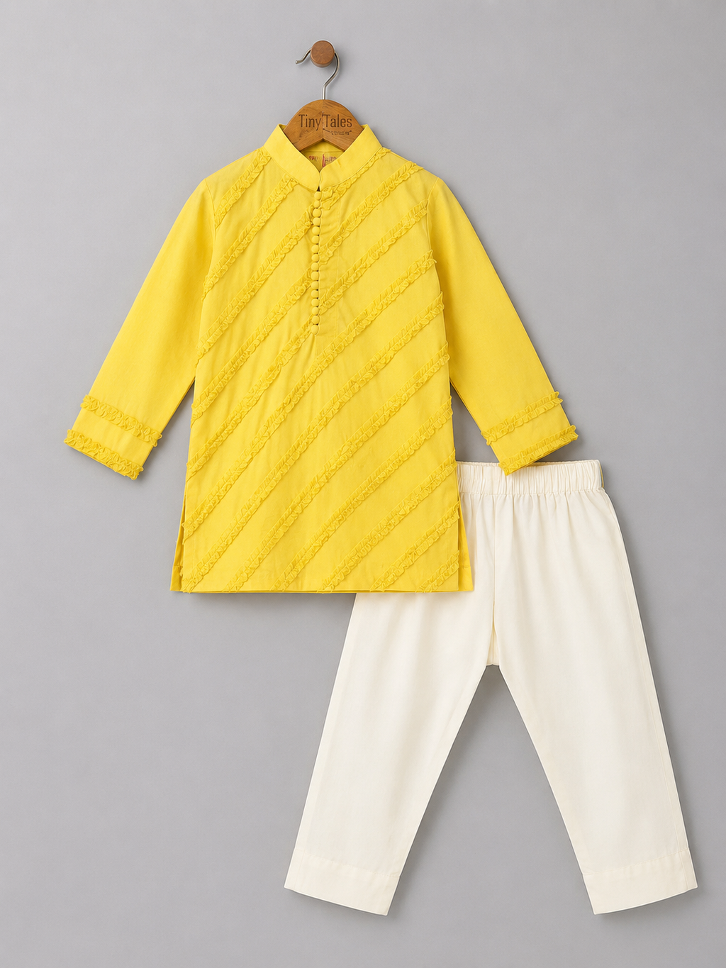 Yellow Frill Textured Kurta Set