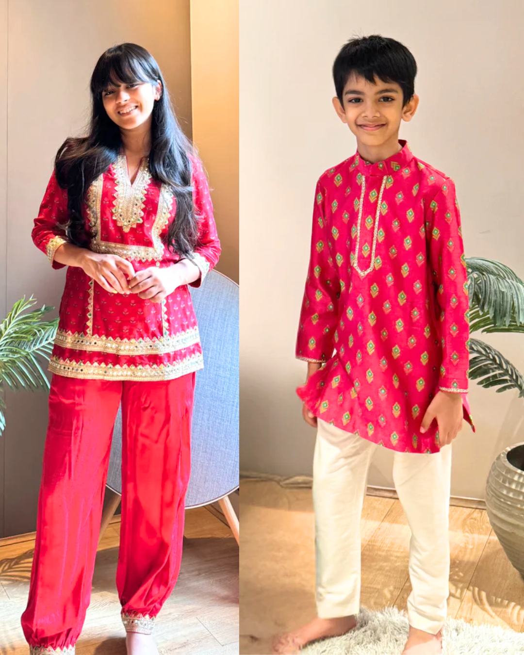 Combo of Printed Chanderi Set for Kids - Boy & Girl