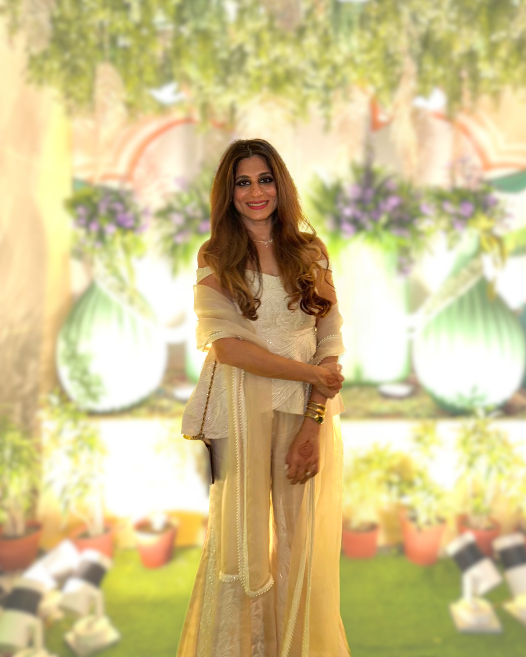 Off White Peplum Top with Kali Pants