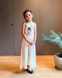 Off White Safari Theme Crop Top With Flared Pants