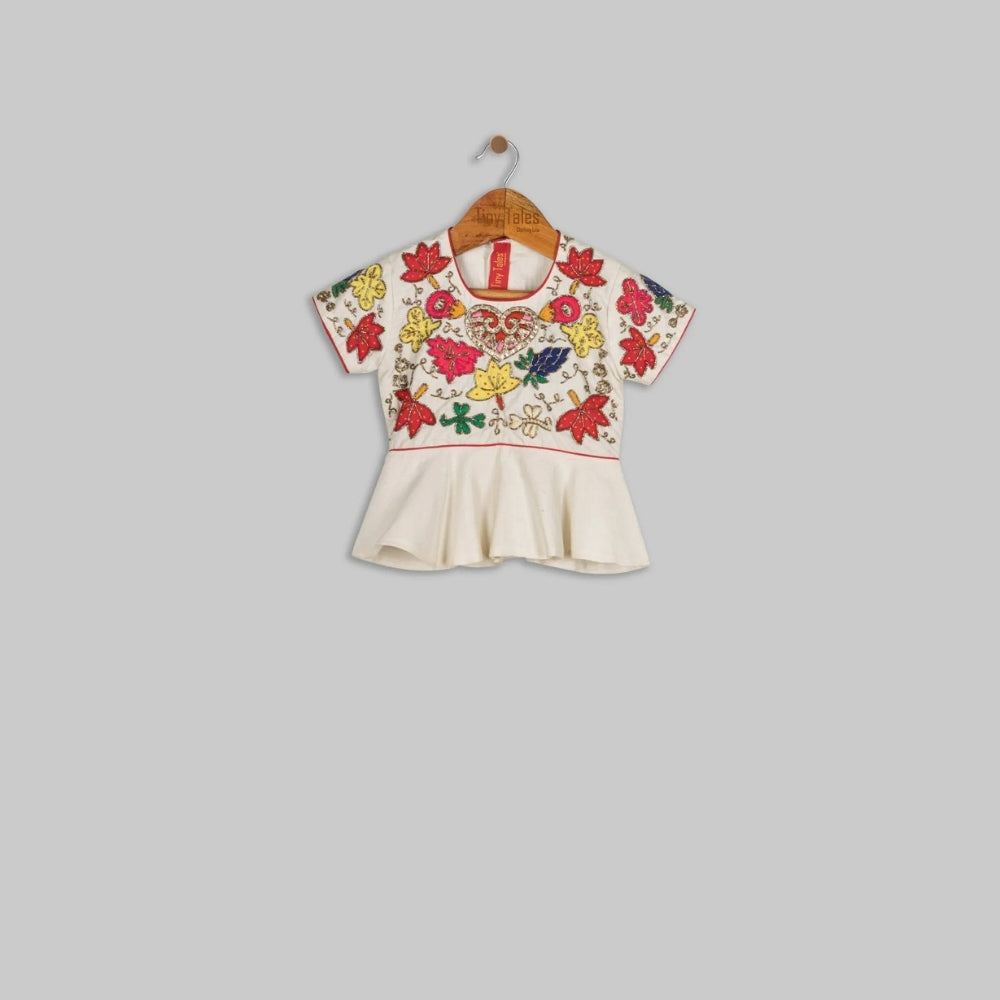 Off White Applique Peplum with Kali Pants