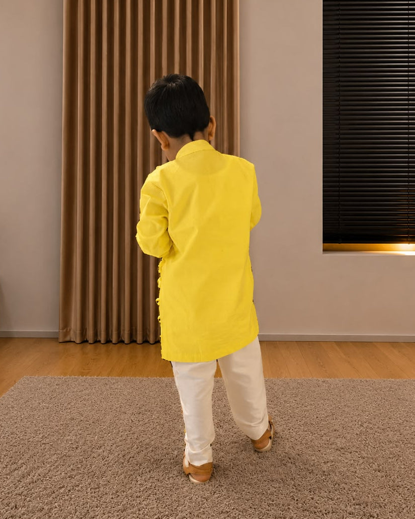 Yellow Frill Textured Kurta Set