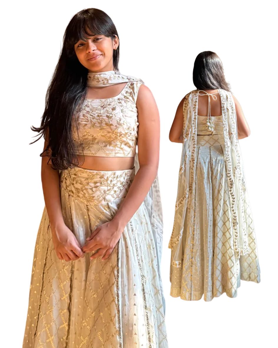 White Brocade Lehenga Set