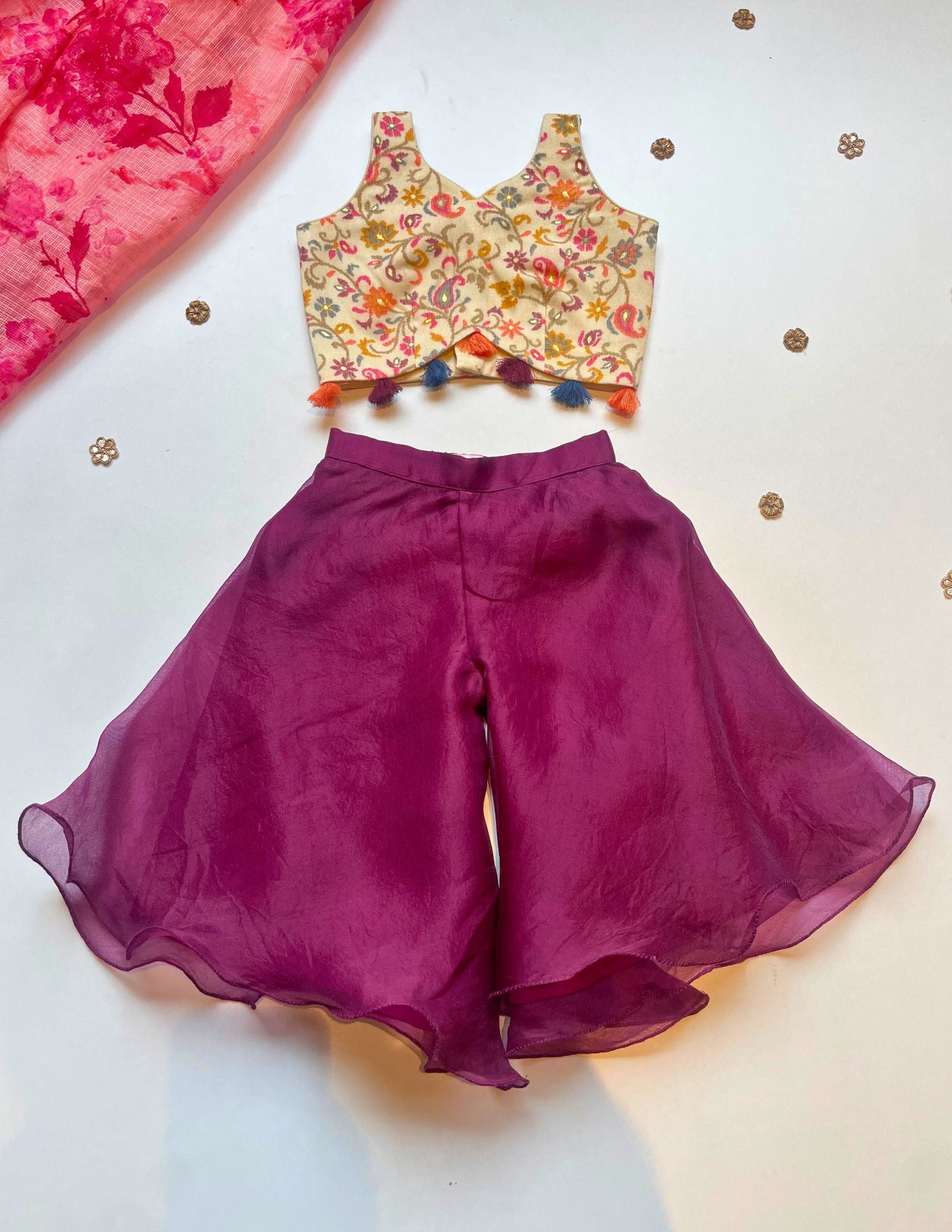 Crop Top with Purple Sharara