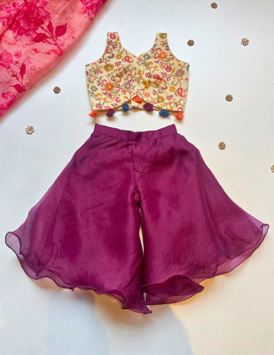 Crop Top with Purple Sharara - 1 Yr