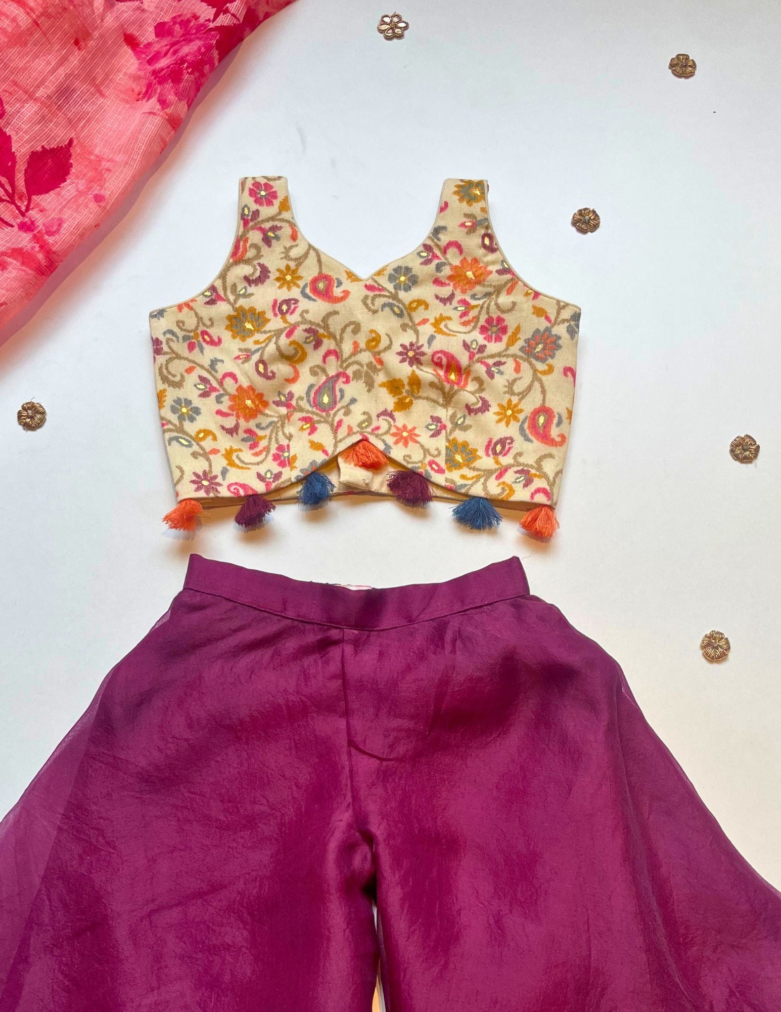Crop Top with Purple Sharara